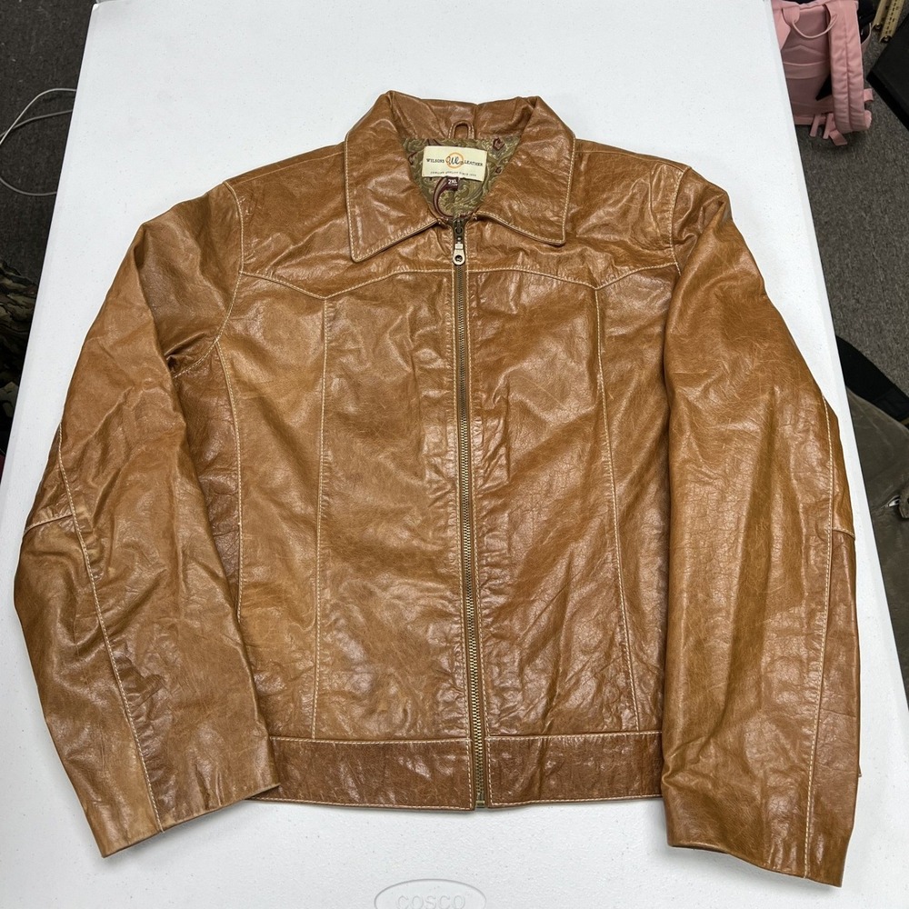 Wilsons Leather Jacket womans XXL Brown Western Zip Front Paisley Lined F2